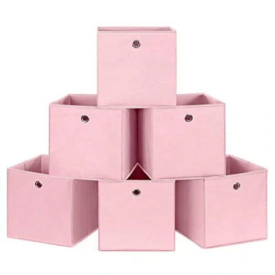 Abbildung von SONGMICS Aufbewahrungsboxen, 6er Set, Faltbare Stoffboxen, Faltboxen Aus Vliesstoff, Würfel, Aufbewahrungskörbe, Für Spielzeug Und Kleidung, Rosa RFB02PK 3