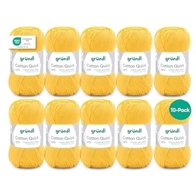 Abbildung von Gründl Cotton Quick Uni Strickgarn/Häkelgarn, 10 Knäuel à 50 g (farbenfrohes Garn aus 100% Baumwolle, OEKO TEX zertifiziert, / 125 m, Nadelstärke: 3 4, x g), Maisgelb