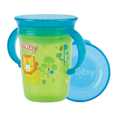 Abbildung von Nuby 360 Wonder Cup mit Handgriffen Trinklernbecher Trinkrand 240 ml Auslaufsicher Becher für Babys und Kinder BPA frei Grün 6+ Monate