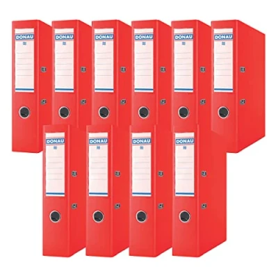 Abbildung von DONAU Premium Ordner Breit 10er Pack/DIN A4 / 7,5 cm 10 Stück/Rot/Kunststoffbezug PP/Carton Papier Schlitzordner Büroordner Aktenordner Ringordner/Grünen Punkt