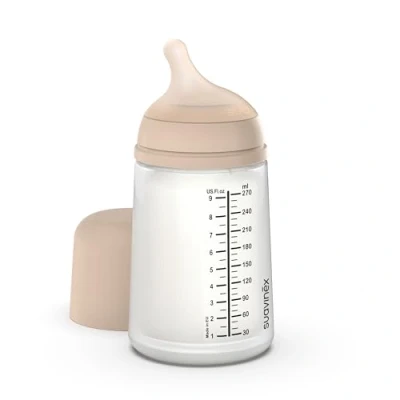 Abbildung von Suavinex, Anti Colic Babyflasche Zero Zero,mit mittlerem Silikonsauger (M), für Babys ab 3 Monaten, Empfohlen gestillte und Flaschennahrung, 270 ml, Light