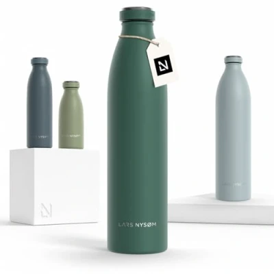 Abbildung von LARS NYSØM Edelstahl Trinkflasche 350ml, 500ml, 750ml, 1L, 1 5 liter Thermosflasche Kohlensäure geeignet Auslaufsichere Wasserflasche für Sport, Outdoor, Schule (Pine Green, 1000ml)