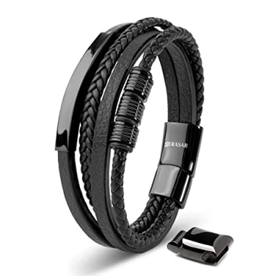Abbildung von SERASAR Armband Herren 20cm Schwarz Männer Leder Armreif Lederband Herrenarmreif Armschmuck Schmuck Herrenschmuck Armkette Flecht Wickelarmband Kette Leather