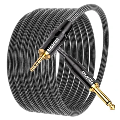 Abbildung von TISINO 6,3 mm Mono auf 3,5 Stereo Verbindungskabel Klinke Kabel Klinkenstecker Audio Adapter (Mono zu Stereo) 1m