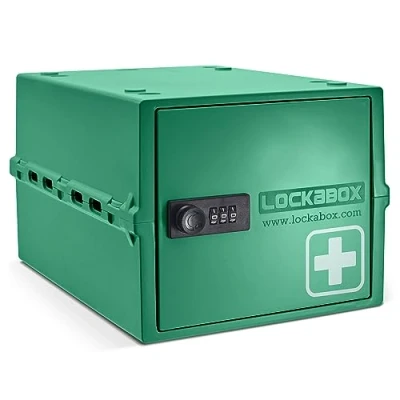 Abbildung von Lockabox One™ Kompakte Abschließbare Box aus Polycarbonat mit Zahlenschloss für mehr Sicherheit zu Hause Ideal Lebensmittel, Medikamente und Technik/Handygefängnis (Medi Grün)