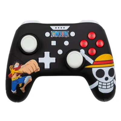 Abbildung von Konix One Piece Kabelgebundener Controller für Nintendo Switch, Switch OLED und PC Vibrationsfunktion 3 m Kabel Luffy Motiv Schwarz