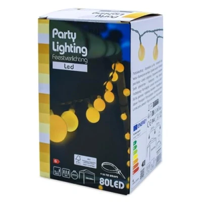 Abbildung von Spetebo LED Party Lichterkette mit 80 Kugeln warm weiß Festbeleuchtung ca. 16 m Länge Pavillon Außen Garten Balkon Beleuchtung kabelgebunden Netzteil