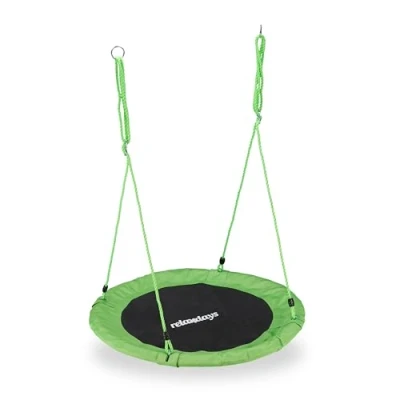 Abbildung von Relaxdays Unisex Erwachsene, grün Nestschaukel, rund, für Kinder &amp; verstellbar, Ø 90 cm, Garten Tellerschaukel, bis 100 kg, H x D: ca. 5 cm