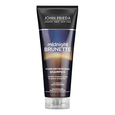 Abbildung von John Frieda Midnight Brunette Shampoo Inhalt: 250ml Intensiviert dunkle Nuancen mit Farbpigmenten &amp; Kakao Für braunes brünettes Haar