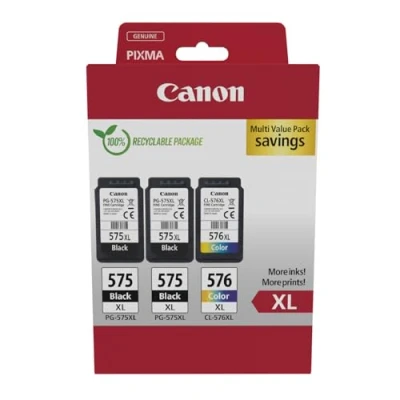 Abbildung von Canon Originaltinte PG 575XL x 2 / CL 576XL (3 Tintenpatronen; 2X Schwarz XL + 1x Farbe XL) Multipack