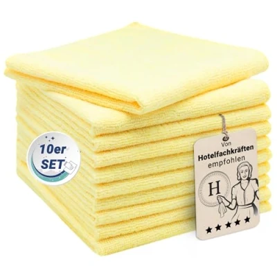 Abbildung von ZOLLNER 10er Set Mikrofasertücher für streifenfreien Glanz flusenfreie und saugstarke Reinigungstücher waschbar bis 60C 32x32cm in gelb Hotelqualität