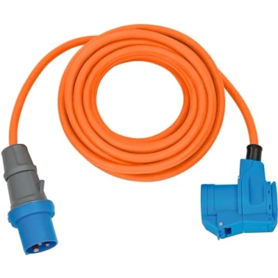 Abbildung von Brennenstuhl Camping CEE Verlängerungskabel mit Stecker und Winkelkupplung inkl. Schutzkontakt Kombisteckdose (10m Kabel in orange, 230V/16A, Einsatz im Außenbereich, Made Germany)