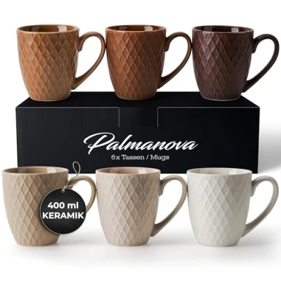 Abbildung von MIAMIO 6 x 400 ml Kaffeetassen Set/Becher Moderne Keramik Tasse Matt Kaffeetasse groß Palmanova Kollektion (Beige)