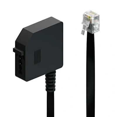 Abbildung von deleyCON 0,2m Telefon Adapter RJ11 Stecker 6P4C auf TAE F Buchse Flachkabel Telefonadapter Adapterkabel Router Schwarz