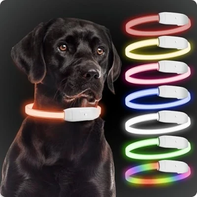 Abbildung von PAJ GPS Light stark leuchtendes Leuchthalsband für Hunde Aller Größen individuelle Länge 20 70cm 100% Wasserfest 7 Farben Sichtbarkeit &amp; Sicherheit bei Nacht, Weiss