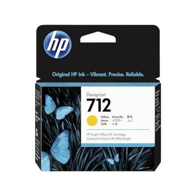 Abbildung von HP 712 Gelb 29 ml Original Druckerpatrone (3ED69A) mit originaler Tinte, für DesignJet T650, T630, T250, T230 &amp; Großformatdrucker der Studio Serie sowie den 713 Druckkopf