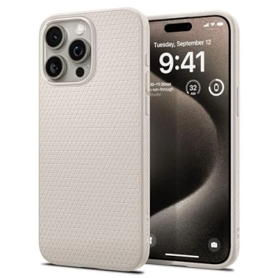 Abbildung von Spigen Hülle für iPhone 15 Pro Max Liquid Air Case Handyhülle Schutzhülle Cover Dünn Slim Natural Titanium