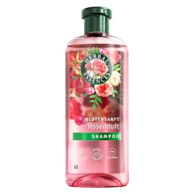 Abbildung von Herbal Essences Blütensanft Shampoo Mit Rosenduft 350ml. Von stumpfem Haar zu seidig glänzendem Haare, Rosenessenz, Inhaltsstoffe natürlichen Ursprungs, Vegan, ohne Silikone
