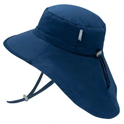Abbildung von Jan &amp; Jul Mitwachsender Baby Strandhut mit breiter Krempe aus Baumwolle für Kleinkinder 50+ USF (M: 6 24 Monate, Navy Trimmen)