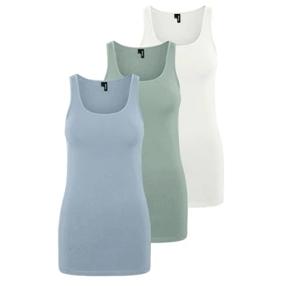 Abbildung von VERO MODA Damen VMMAXI My Soft Long Tank TOP GA 3P, Jadeite/Blue Fog &amp; Snow White, XS