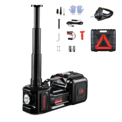 Abbildung von VEVOR elektrischer Wagenheber 5 t Scherenwagenheber mit eingebauter Pumpe, 12 V Reifenwechselersatz elektrischem Schlagschrauber &amp; LED Licht, Set für Limousine SUV LKW