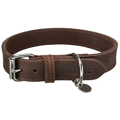Abbildung von TRIXIE Rustic Halsband Leder Größe M: Halsumfang 3847 cm/40 mm in Dunkelbraun genähtes Lederhalsband für mittelgroße Hunde, klassischem Design, schonendes Anleinen, 19006