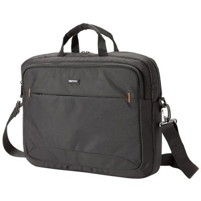 Abbildung von Amazon Basics kompakte Laptoptasche, Umhängetasche/Tragetasche mit Taschen zur Aufbewahrung von Zubehör, für Laptops bis zu (17,3 Zoll 44 cm), Schwarz, 1 Stück