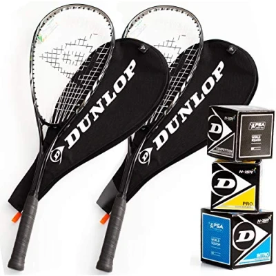 Abbildung von Dunlop Squashset: 2X Squashschläger BIOTEC LITE TI Silver Deluxe + Schlägerhülle 3 hochwertige Bälle