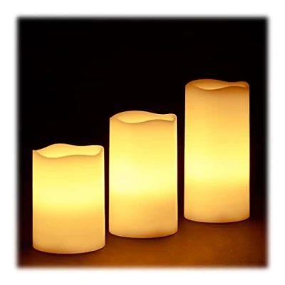 Abbildung von Relaxdays LED Kerzen Echtwachs 3er Set, elektrische flackernd, hell, Batteriebetrieben, Ø 7 cm, 3 Größen, creme