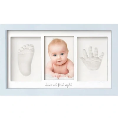 Abbildung von Baby Handabdruck und Fußabdruck Set Gipsabdruck Hand Fuß für Neugeborene Bilderrahmen ​ Dusche Abdruckset (Mist Blue)