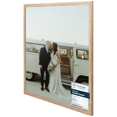 Abbildung von CABBEL 1x Bilderrahmen 60x80 cm Eiche Rahmen 1 Pack Dokumentenrahmen, Collage, Poster MDF Holz Posterrahmen Acrylglas Picture Frame, Puzzlerahmen, Bilder, Fotorahmen zum Aufhängen