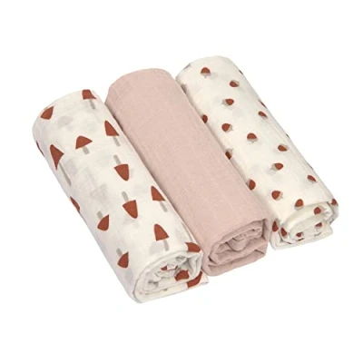 Abbildung von LÄSSIG Baby Puckdecke Spuckdecke Pucktuch Mulltuch 3er Set Baumwolle 85 x cm/Swaddle &amp; Burp Blanket L Little Forest powder pink