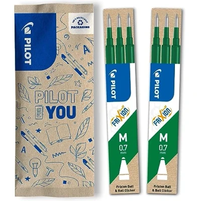 Abbildung von PILOT FriXion Ersatzminen 0.7 6 Stück Farbe Grün Nachfüllminen mit radierbarer Tinte Kompatibel Ball &amp; Clicker mittlere Stärke Gel Tintenrollermine