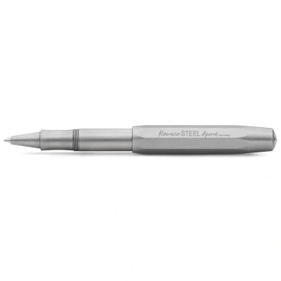 Abbildung von Kaweco Steel Sport Gel / Kugelschreiber inkl. 0,7 mm Rollerball Tintenroller Mine für Linkshänder &amp; Rechtshänder im classic Design mit Keramikkugel I Gelroller aus gebürstetem Edelstahl 13,5 cm