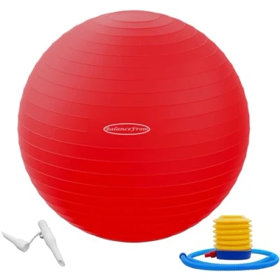 Abbildung von Fitvids Gymnastikball, Yoga Ball, Fitnessball, Geburtsball mit Schnellpumpe, 0,9 kg Kapazität, Rot, 66 cm, L