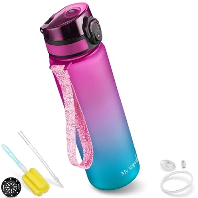 Abbildung von My Vesperbox Minny Kinder Trinkflasche auslaufsicher 500ml mit Strohhalm oder Sieb leichte Tritan Wasserflasche BPA frei für Kindergarten, Schule (Lila Blau 500ml)
