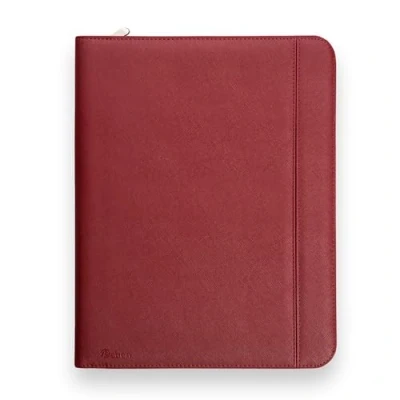Abbildung von Vebon® Schreibmappe A4 groß Rom I Doppel Reißverschluss + Klemmbrett Konferenzmappe Laptoptasche extra Stauraum Schwarz Kunstleder (Kirschrot)