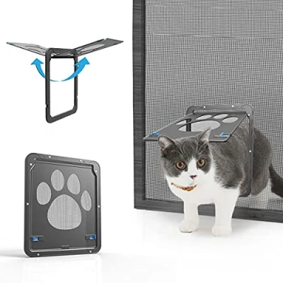Abbildung von NAMSAN Haustierklappe Fliegengitter mit Magnet Hundeklappe Katzenklappe für Fliegengittertür Abschließbar Haustiertür Katzen/Hunde