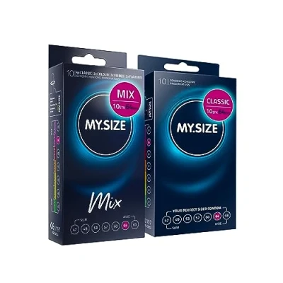 Abbildung von MY.SIZE Mix SET Größe 6, 64 mm: 10 Classic Kondome + in 4 aufregenden Sorten, mit Aroma, Farbe, Genoppt &amp;