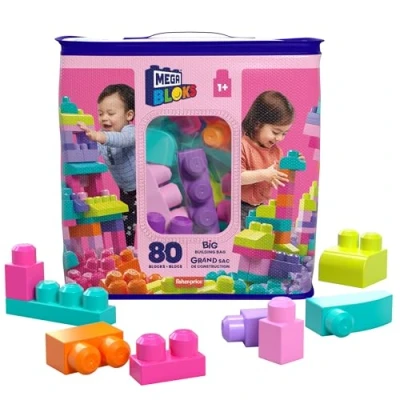 Abbildung von MEGA Bloks Großer Bausteinebeutel 80 robuste Bausteine mit wiederverwendbarem Aufbewahrungsbeutel, kompatibel Bauspielzeugen, für Kinder ab 1 Jahr, DCH62