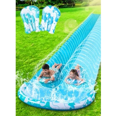 Abbildung von JOYIN 22,5ft/685.8cm Wasserrutsche und 2 Bodyboards, Garten Sommer Rutsch Wasserrutschen Wasserspielzeug mit eingebautem Sprinkler für Outdoor Wasserspaß Kinder, Blau, Hellblau