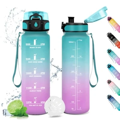 Abbildung von Trinkflasche 500ml Kohlensäure Geeignet, Sport mit Zeitmarkierungen, Sportflasche Auslaufsicher, Wasserflasche für Kinder, Schule, Gym, Büro, Fahrrad, Ciclismo, Outdoor, Camping