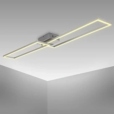 Abbildung von B.K.Licht LED Deckenlampe schwenkbar, warmweiße Lichtfarbe, 40 Watt, 4000 Lumen, Deckenleuchte, Lampe, Wohnzimmerlampe, Schlafzimmerlampe, Küchenlampe, 110x24,8x8 cm, Chrom Alu