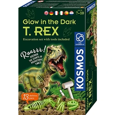 Abbildung von KOSMOS Nachtleuchtender T REX Experimentierset für Kinder ab 7 Jahren, Dinosaurier, Fossilien, Ausgrabung, Urzeit, Mitbringsel, Geschenk, mehrsprachige Anleitung