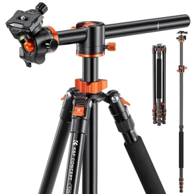 Abbildung von K&amp;F Concept 238CM Stativ, T254A8(SA254T1) Kamerastativ mit verlängerten 90 Mittelsäulen, 360 Panorama Fotostativ Tragtasche, Tripod Schnellwechselpatte für Digitalkamera