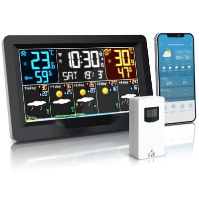 Abbildung von Brandson Wetterstation Wlan mit Außensensor WiFi App Tuya und SmartLife Funk Innen Außentemperatur Luftdruck Barometer Luftfeuchtigkeit Temperaturtrend Vorhersage