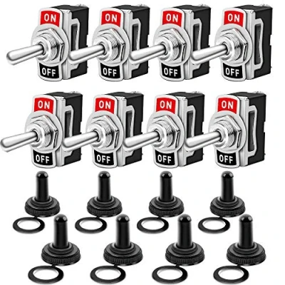 Abbildung von Gebildet Kippschalter 10A/12VDC, 6A/24VDC, EIN/AUS Wippschalter, SPST 2 pin Rocker Toggle Switch mit Wasserdicht Schutzkappe, zum Auto KFZ LKW Boot (8 Pack, Schwarz)