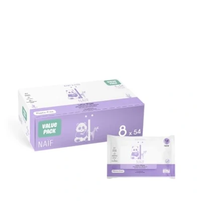 Abbildung von Naïf Plastikfreie Lotion Feuchttücher Vorratsbox 432 stück (8er x 54 Feuchttücher) Für Babypo, Körper und Gesicht Natürliche Inhaltsstoffe