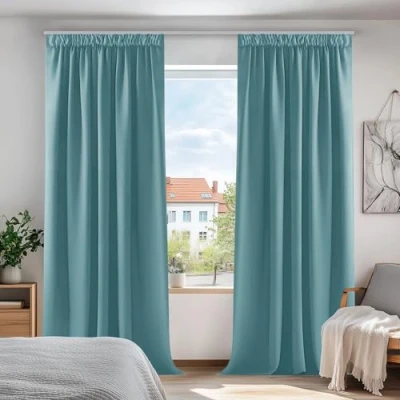 Abbildung von Deconovo Vorhang Verdunkelung Gardinen gegen Kälte Verdunkelungsvorhang Kräuselband Wohnzimmer, 175x140cm(HöhexBreite), Himmelblau, 2er Set