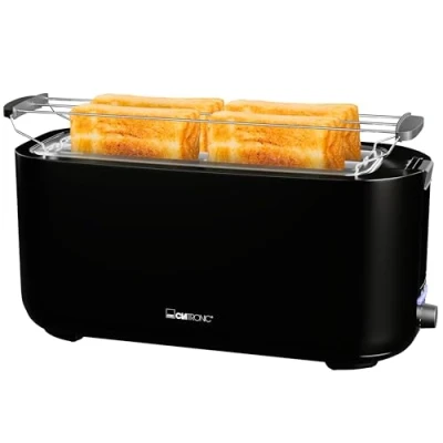 Abbildung von Clatronic Toaster 4 Scheiben mit Brötchenaufsatz Langschlitztoaster Auftau /Aufwärm /Schnellstoppfunktion schwarz auch für Toastbrötchen &amp; Fertigwaffeln TA 3802